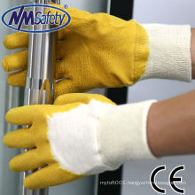NMSAFETY light garden work use cotton liner with 3/4 yellow latex shell light duty gloves